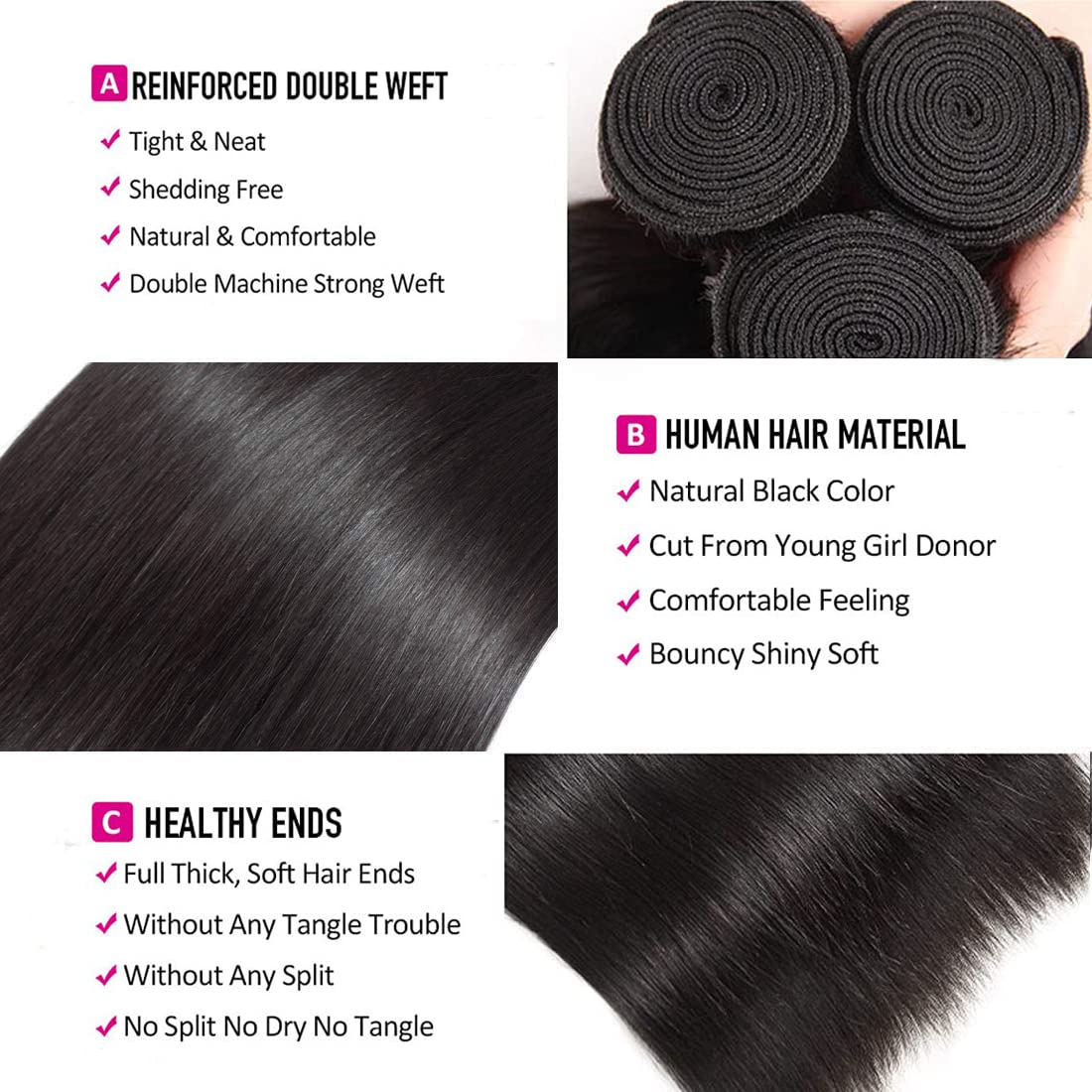 VIPbeauty 12A Straight Hair Bundles Brazilian 100% Unprocessed Virgin Hair Straight Weave Bundles Human Hair 1/3 Bundles Deals