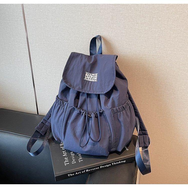 Korean Style Ins Drawstring Flap Backpack, Lightweight Nylon Casual Daypack, Large Capacity School Bag, Multi-Use Rucksack for Commute & Travel