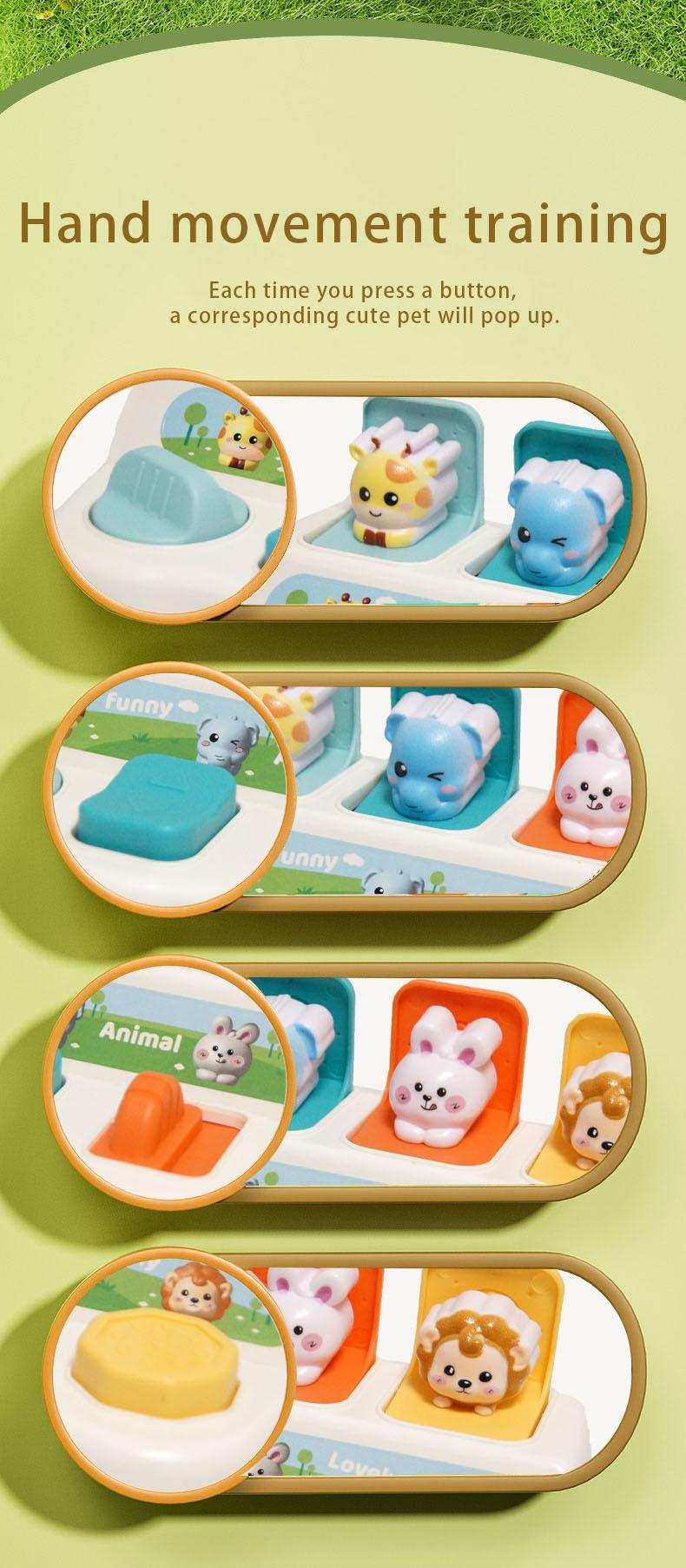 Baby Pop-Up Animal Toy with Buttons, Cause and Effect Toy for Logic and Memory Training, Interactive Montessori Toy for Kids