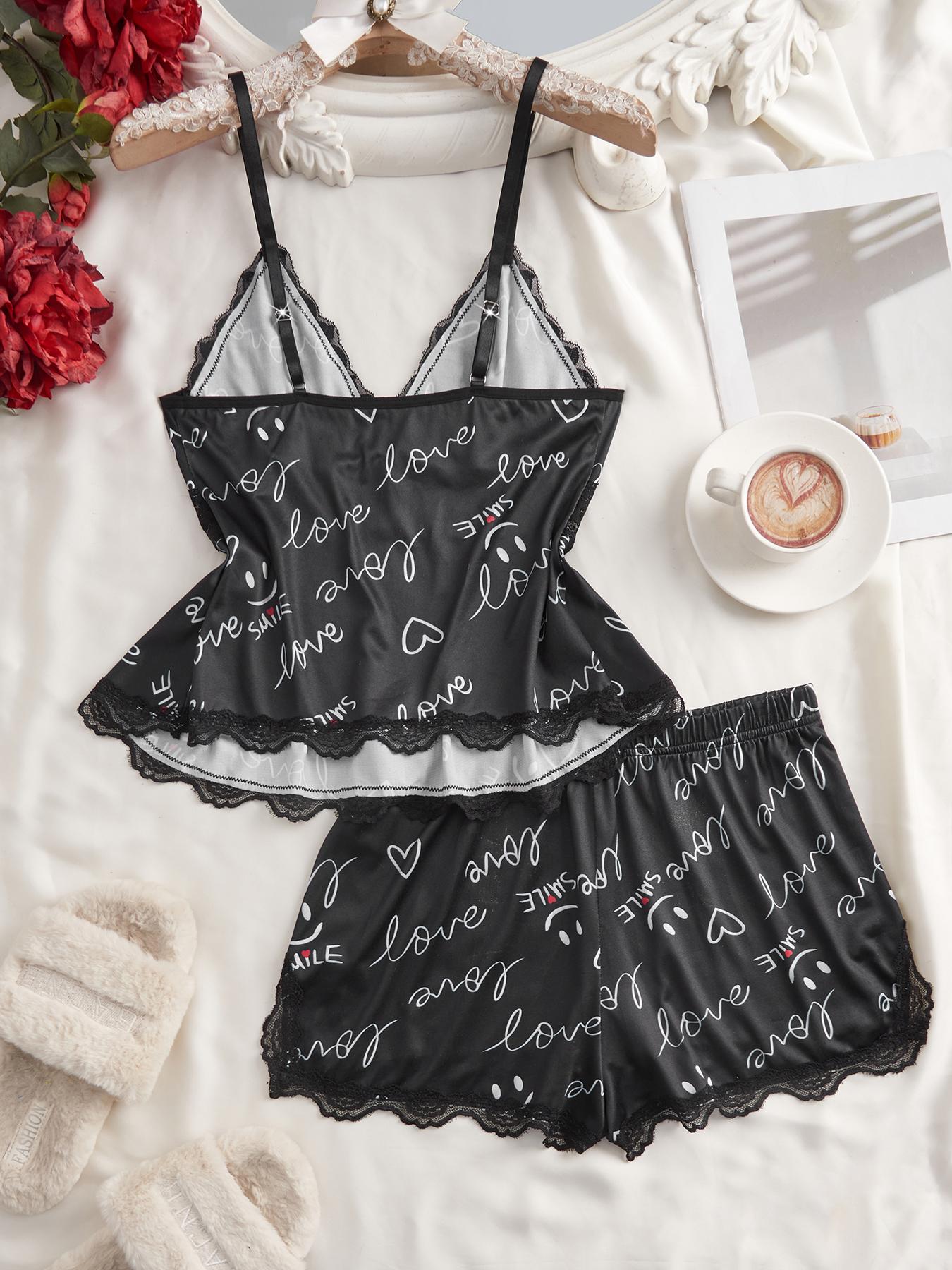 Women's Sleepwear Set with Shorts, Casual Fitted Design, All-Season Comfortable Loungewear, Plain Pattern, No Ca Prop 65 Warning, Heart, Lightweight