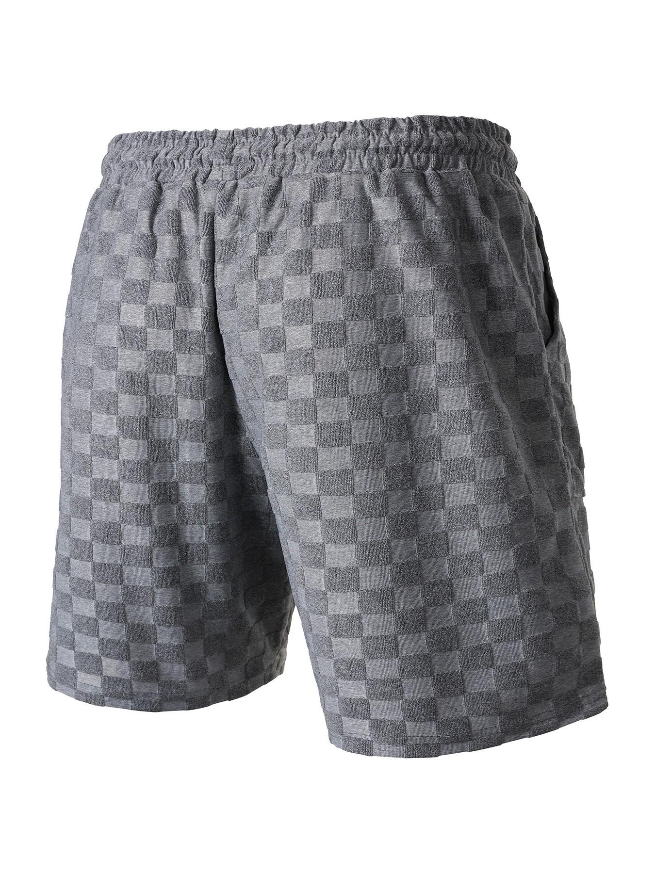 Men's Waffle Check Casual Shorts, Breathable Skin-Friendly Loose Fit Straight Leg Five-Quarter Pants, Daily Commute Versatile Beachwear