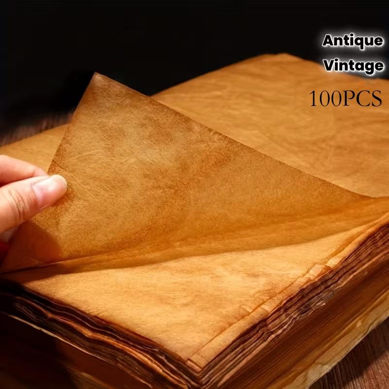 Set of 100pcs Retro Brown Bamboo Fiber Paper, Antique Style Translucent Calligraphy And Painting Paper, Handmade, Semi-Raw Material, Chestnut Plant Dye, Natural Dye, Essential for Handcraft And Calligraphy Enthusiasts, Painting, Art Paper