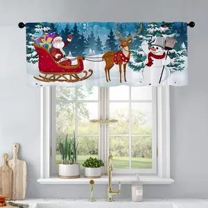 1Pc Christmas And New Year Printed Kitchen Curtains Christmas Scene With Santa Claus I Curtains Curtain Valance Living Room Bedroom Bathroom Home Decoration Curtain Home Decor 54X18 Inch