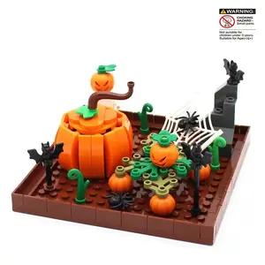 Halloween Pumpkin Ghost House Building Block Model Toy Set, Bat, Pumpkin, Spider Creative Desktop Decor, Holiday Gift