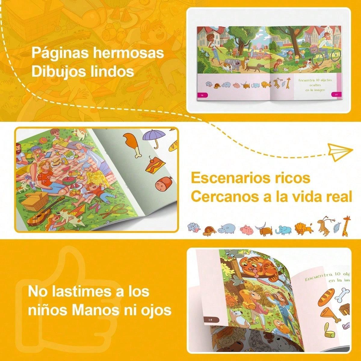 "Find and Discover" is a collection of books featuring hidden objects and observation challenges, with five themes to choose from: Animal World / Travel Adventure / Busy City / Colorful Life / Happy Park. It's screenless.