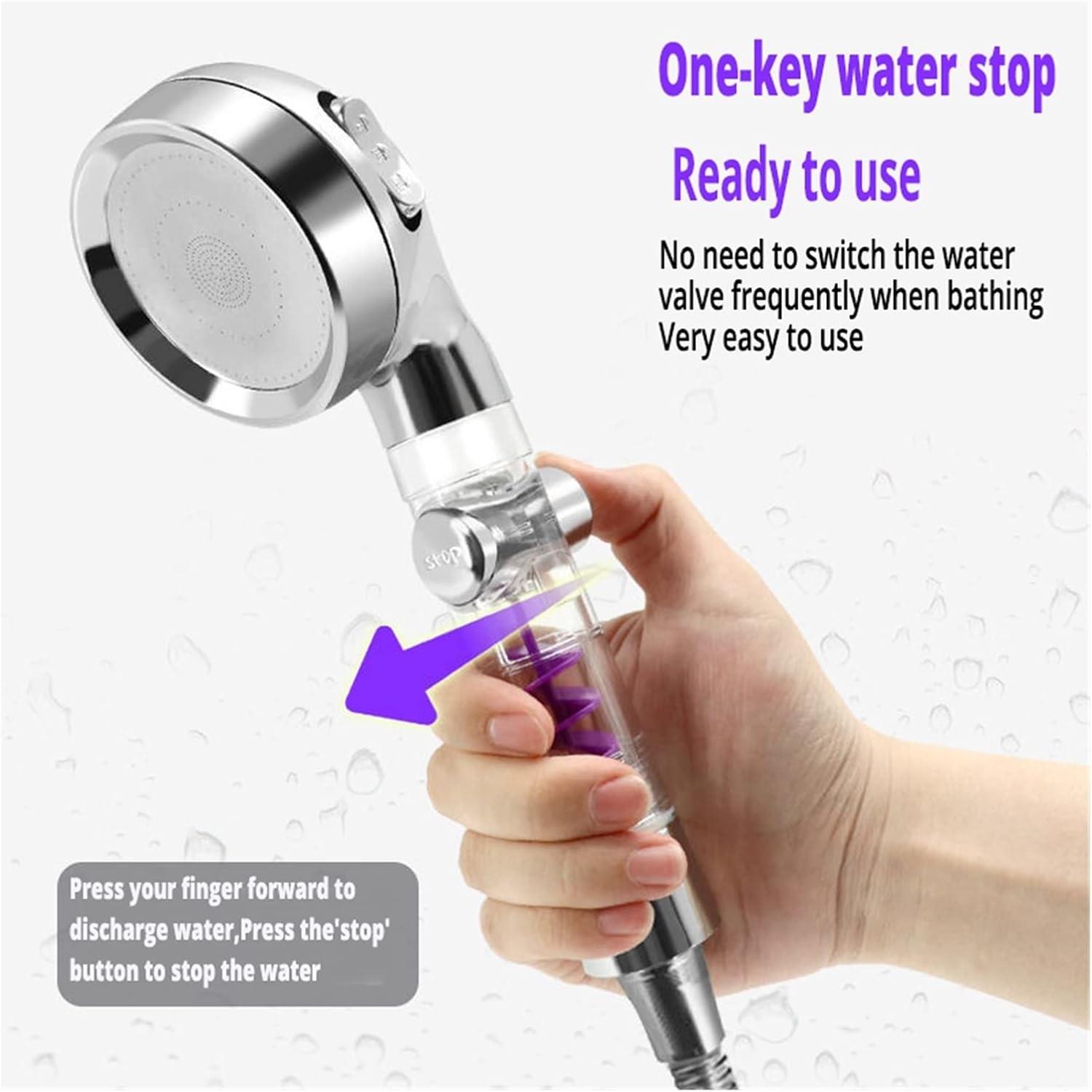 Three-Function Boosted Filter Shower Head, One-Touch Switch Water-Saving Bathroom Shower Spray, Efficient Pressure-Raised Design