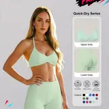 【Black Friday】Women's Solid Color Halter Top & High-Waist Shorts Sports Set, Yoga Active Wear, Sporty Breathable Quick-Drying Outfit for Yoga, Gym, Workout and Running