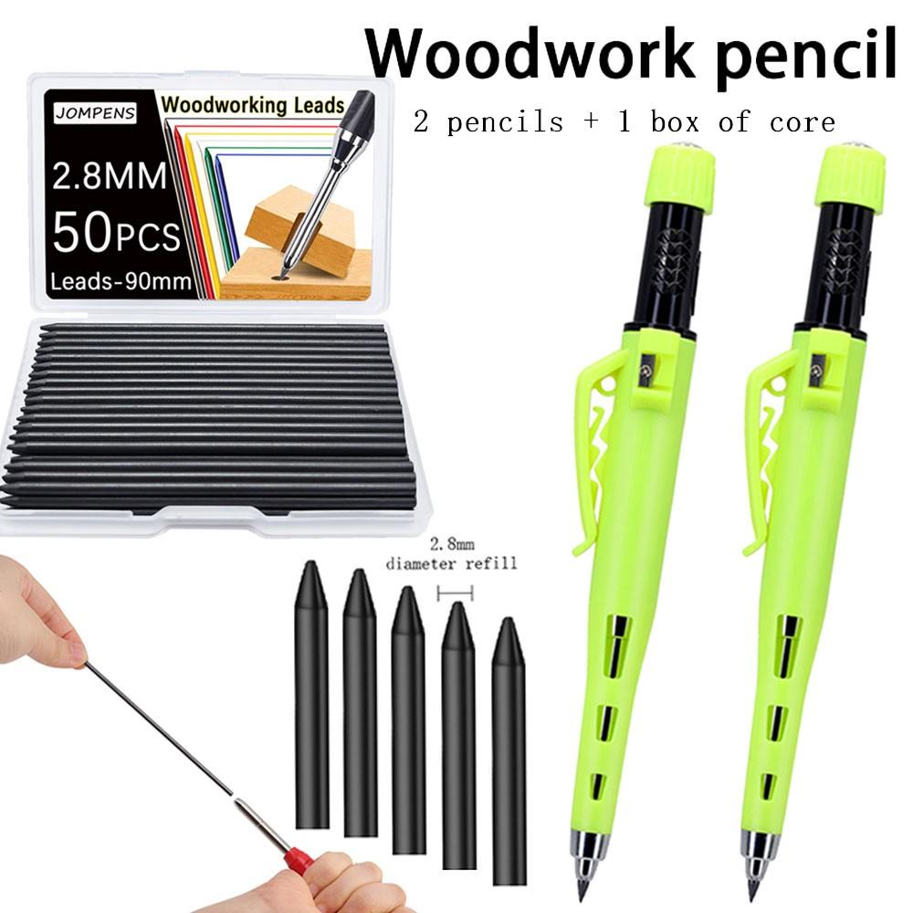 2.8mm leather grip automatic pencil, equipped with black/red replaceable refills, designed specifically for deep hole marking and drawing by carpenters and engineers (3 pens+100 refills)