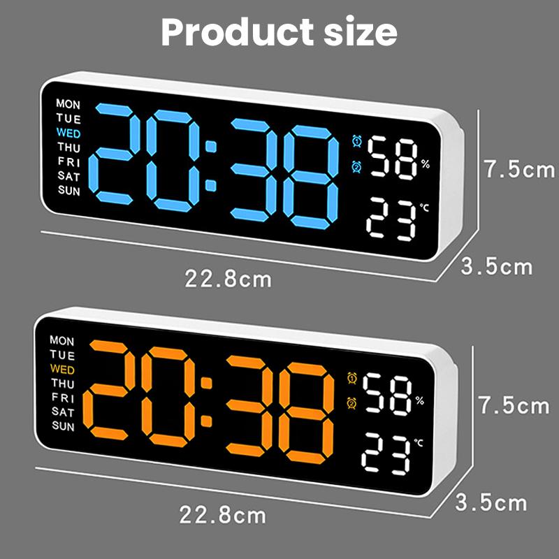 LED Digital Wall Clock, Large Display Digital Clock with LED Technology, Countdown Dimmer, DST Date, Week Temperature, Large Display Home Decor Blue(White Shell)