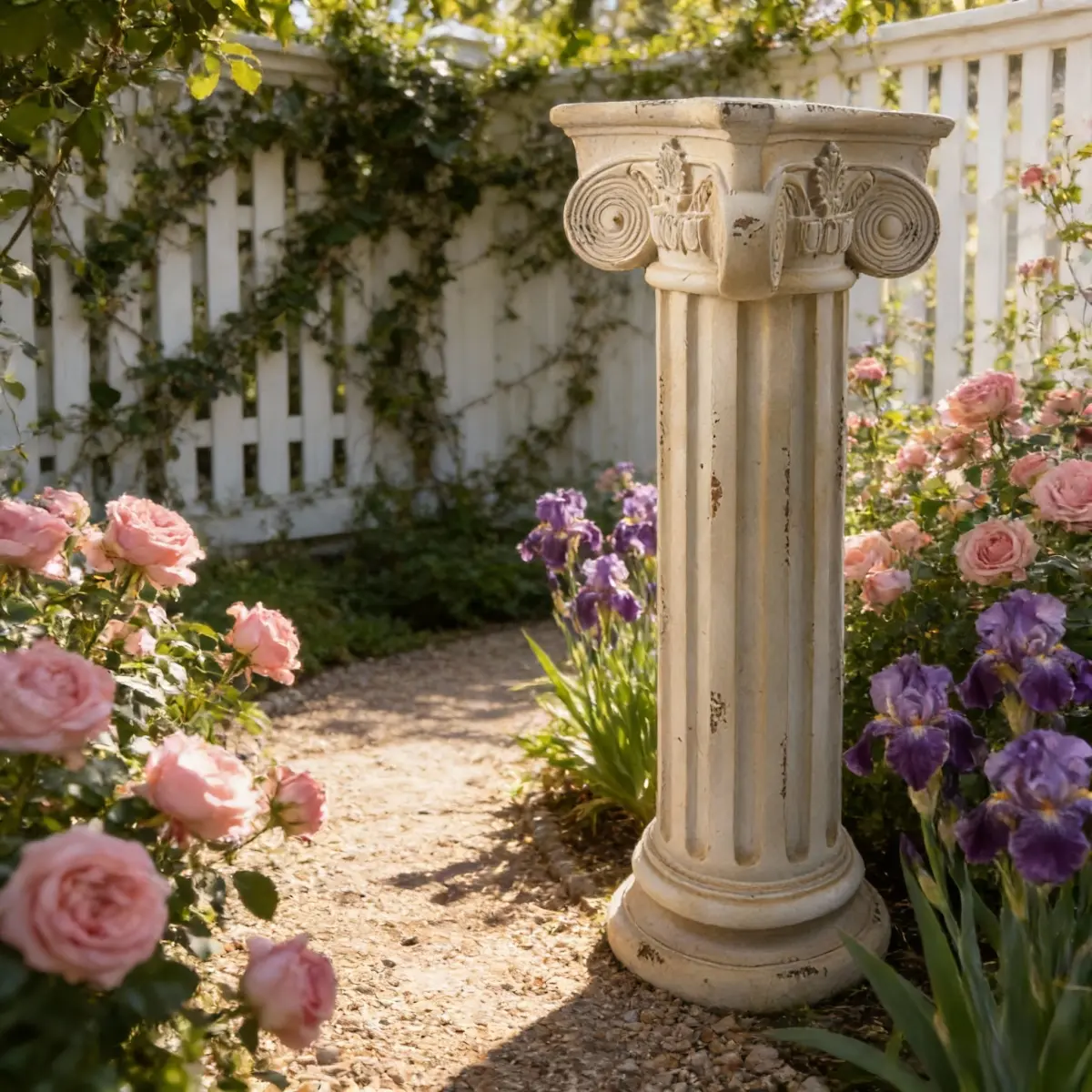 [Fahuac] Roman Column Pedestal Stand, 28.9" Antique White Magnesium Oxide Sculpture, Indoor Outdoor Pillar Decor for Garden, Patio, Wedding or Party.