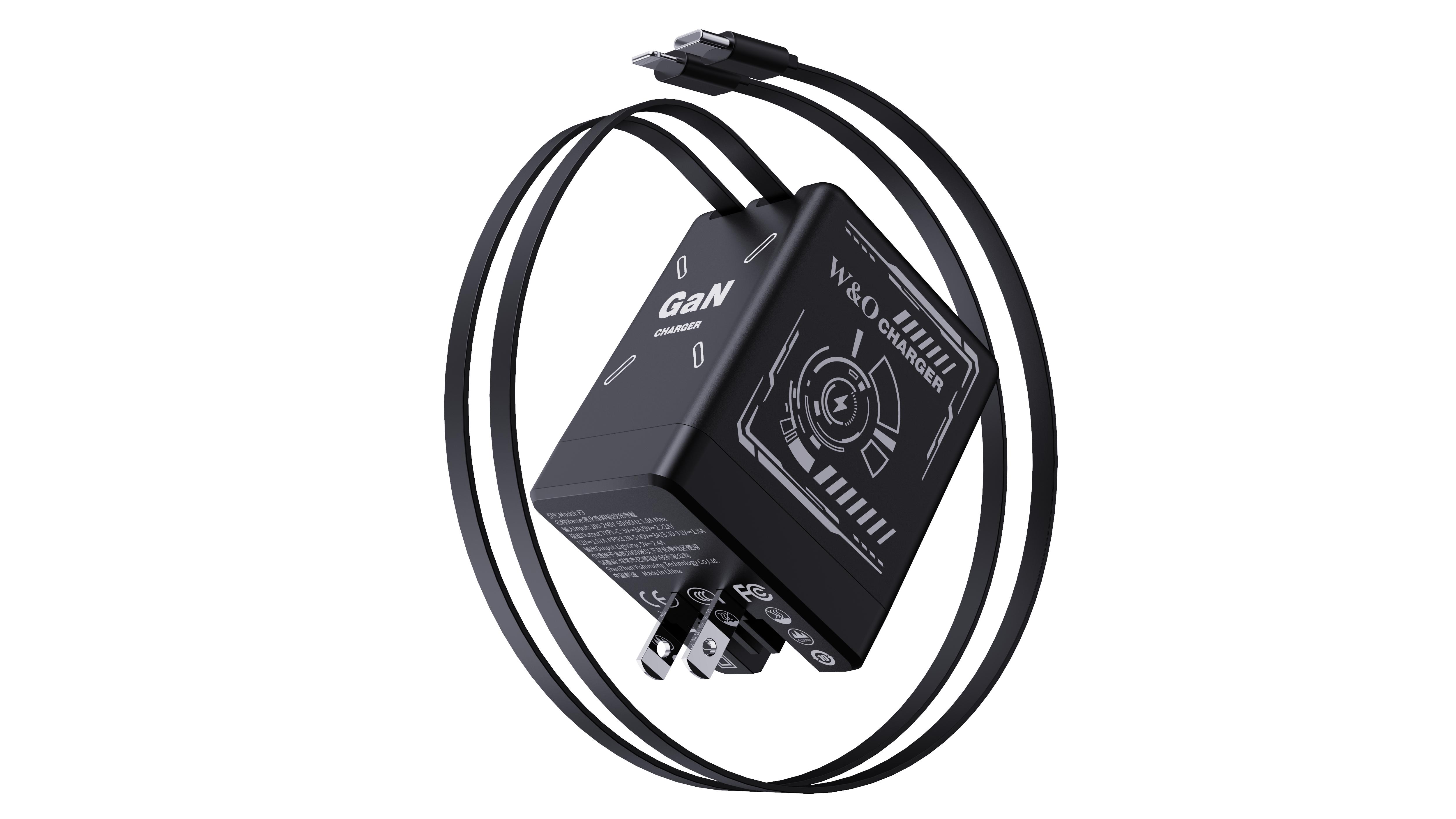 W&O GaN Fast Charger | Dual Retractable Cables & Folding Plug | Compatible with 120W, Travel Adapter for iPhone, Samsung, MacBook, and Multi-Device PD Fast Charging