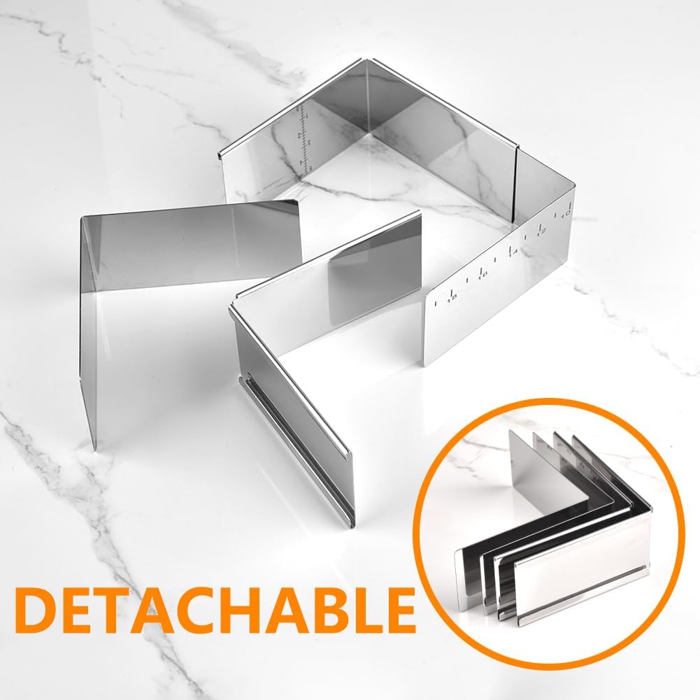 Stainless Steel Extensible Cake Ring Detachable Square Cake Mold Mousse Ring Nonstick Cheesecake Mould Pastry Shaping for Baking - 4.2 × 4.2 × 2 inch
