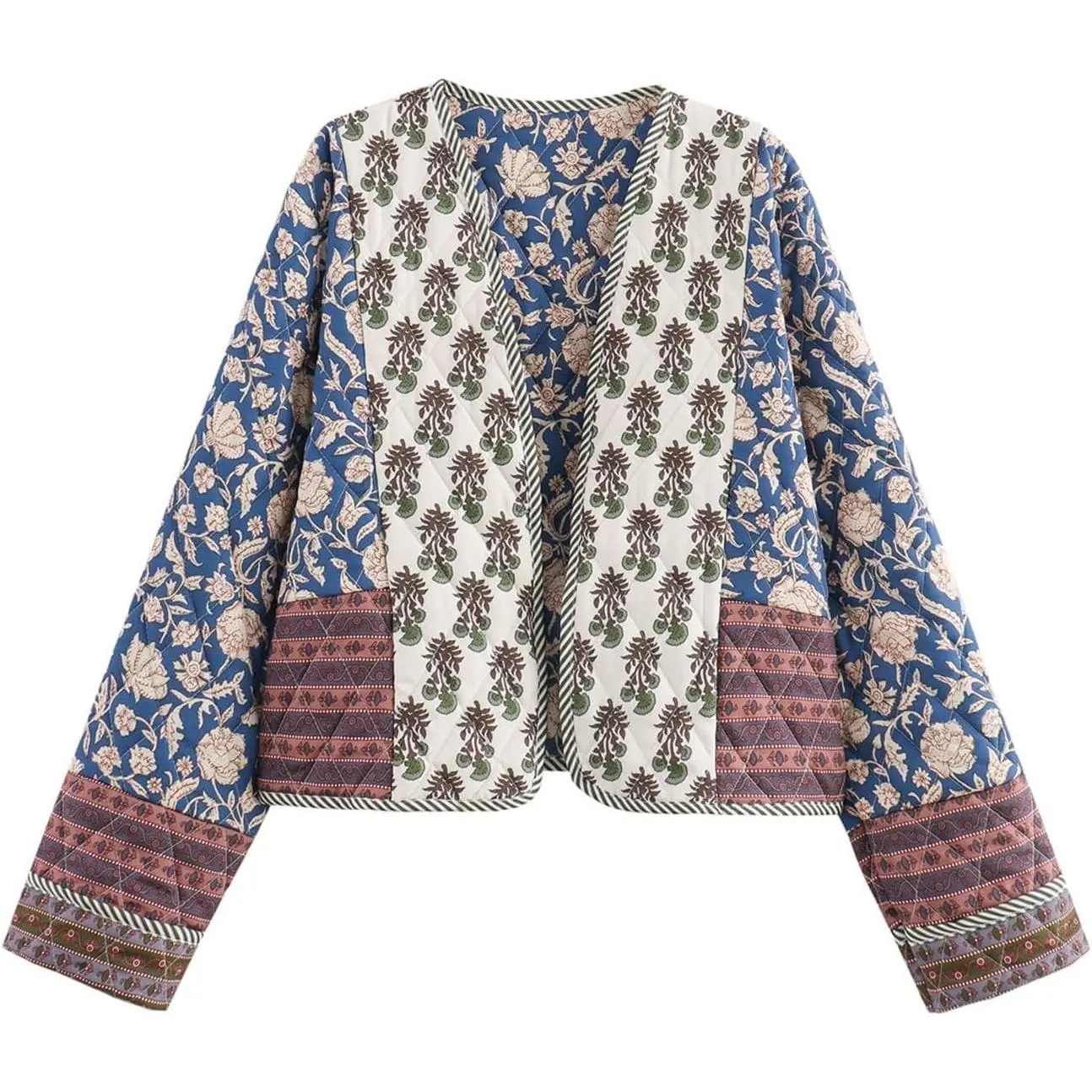 Women Cropped Puffer Jacket Cardigan Floral Printed Quilted Coats Lightweight Open Front Crop Padded Down Jackets