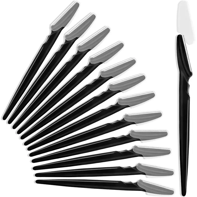 Women's 12-Piece Makeup Eyebrow Razor Set, Multipurpose Face & Body Razors with Protective Covers, Skin-Exfoliating Dermaplaning Tools (Black)