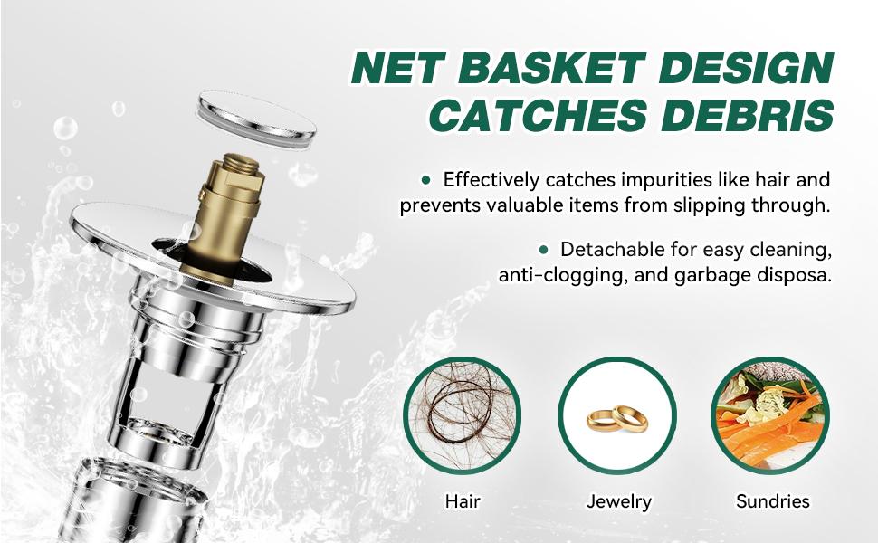 Pop Up Bathroom Sink Drain Strainer Hair Catcher, Sink Drain Stopper with Removable Stainless Steel Filter Basket, for US Universal Bathroom Kitchen Basin Sink Stopper Replacement,Christmas New Year Gift