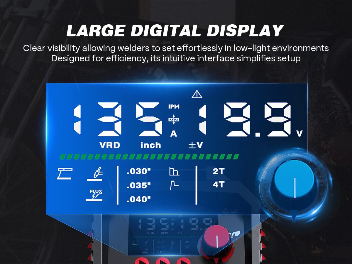 ARCCAPTAIN 135A MIG Welder, 2025 Newest [Large LED Display] 110V Welder Flux Core MIG, Lift TIG, Stick, 3 in 1 Welding Machine Gasless MIG Welder Machine 110V, IGBT Inverter Welder with Synergy, 2T/4T