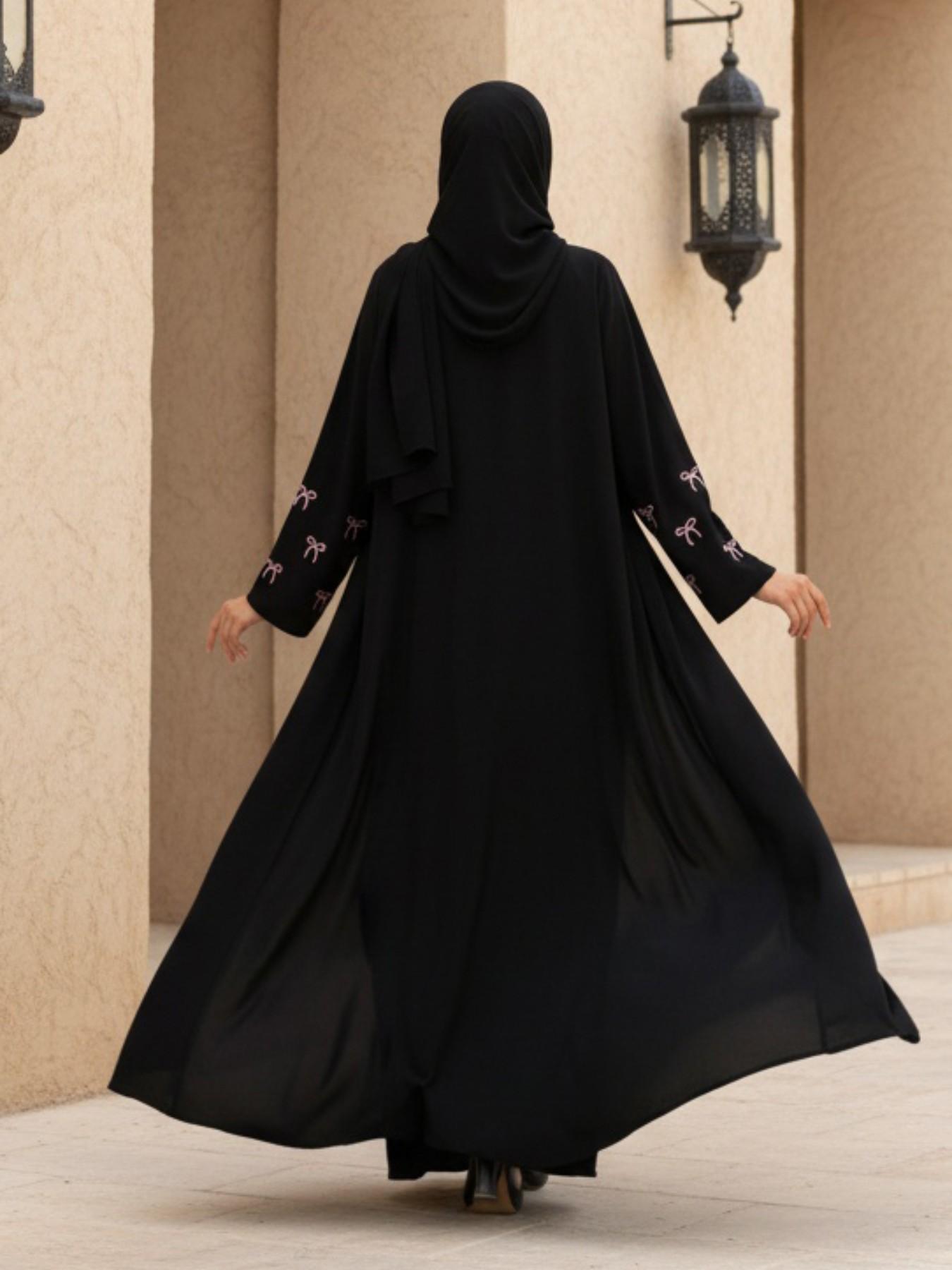 Hafizah Butterfly Knot Embroidered Long Cardigan Scarf Set, Loose-Fitting Outerwear for All Seasons, Casual Women's Fashion