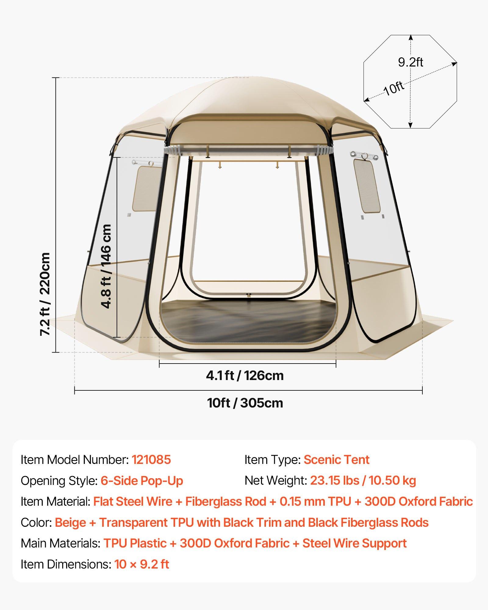 VEVOR Large Pop Up Bubble Tent, 10x9.2 ft Waterproof UV-Resistant Camping Shelter, Outdoor Dome Igloo Tent with Windows, 540 Panoramic View, for 5-8 People Patio Backyard