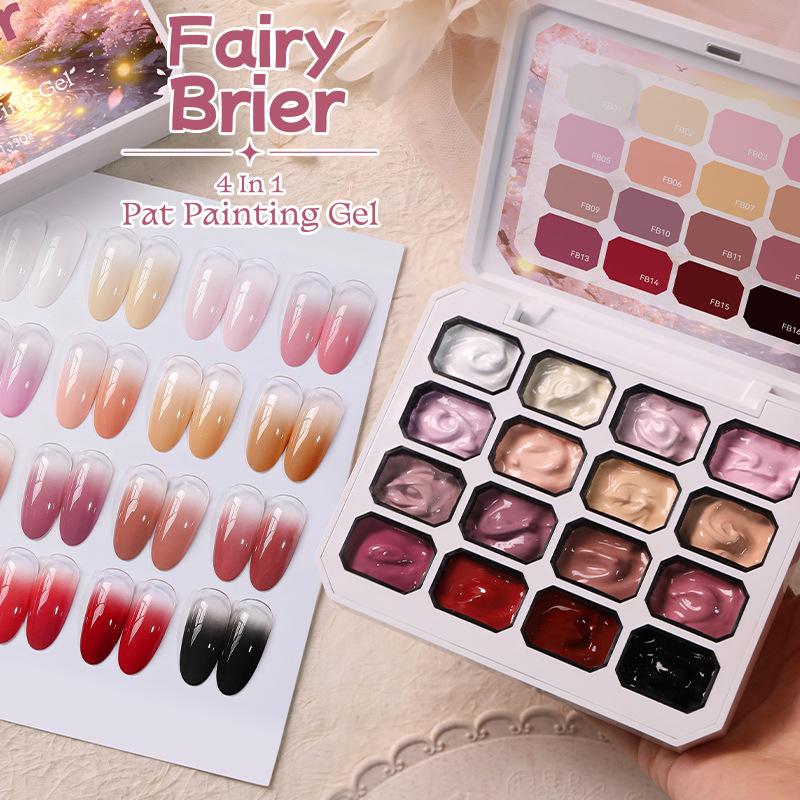 4-in-1 Patting Gel Nail Polish Set - 16 Colors of Pure Cream Gel Palette, Pigmented Colors Suitable for Gradient and Floral Nail Art, Ideal for Salon and Home Use