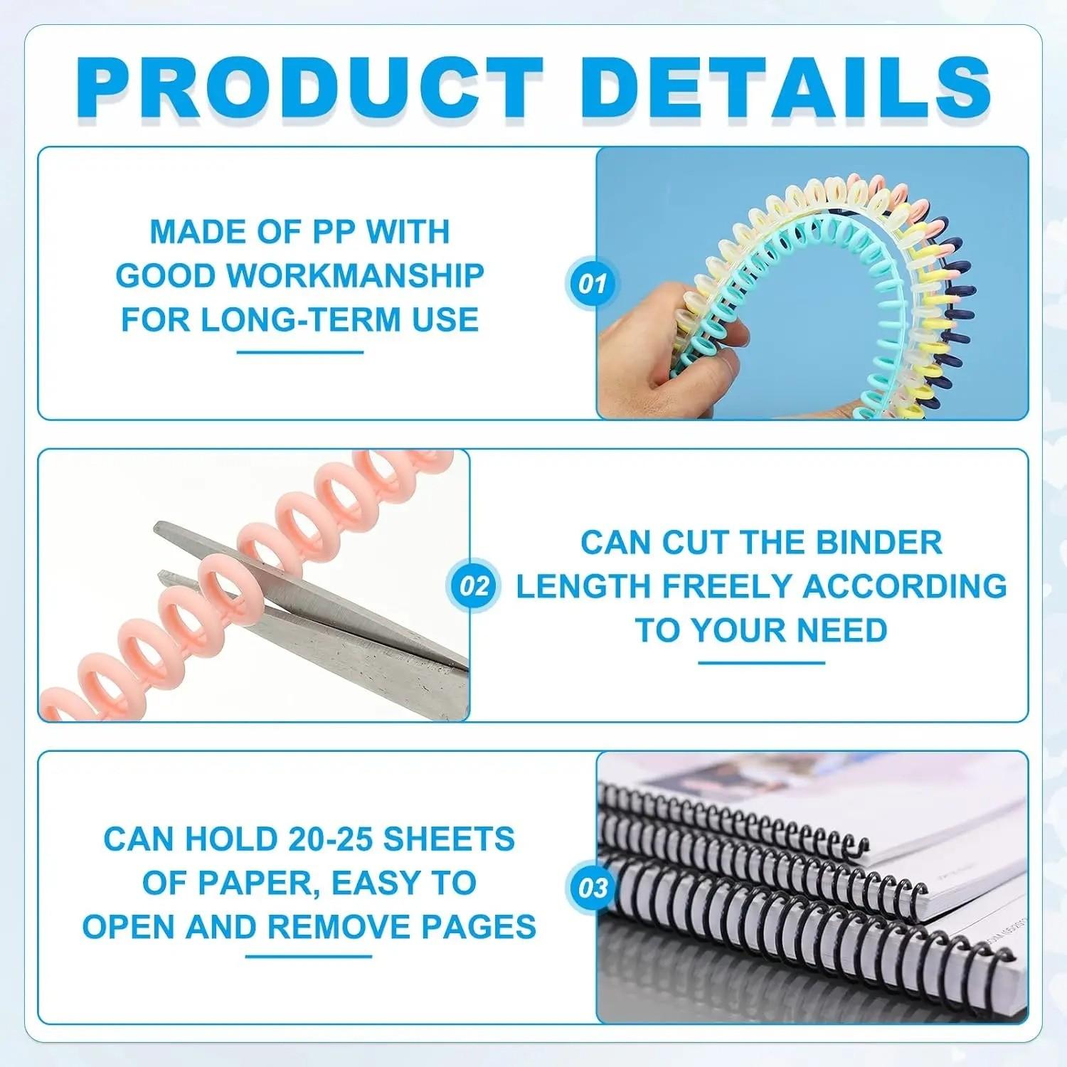 5 Counts Colorful Plastic Comb Binding Spine – 30-Ring Book Binder for Reports, School & Office Documents