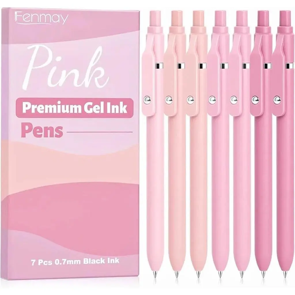 Pink Pens Black Ink, 7 Pcs 0.7mm Fine Point Smooth Writing Gel Pens, Quick Dry & No Smudge, Cute Aesthetic Back-to-School Office School Supplies Gifts for Women & Students