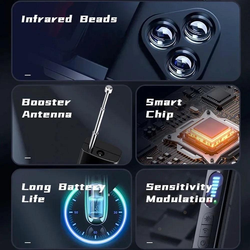 Portable Anti Spy Detector: Full-Band Wireless Signal Alarm, GPS Tracker Detector, RF Scanner, Hidden Camera Finder. Compact & Multi-Functional for Office, Car, Home Security. Professional-Grade Bug Sweeper.