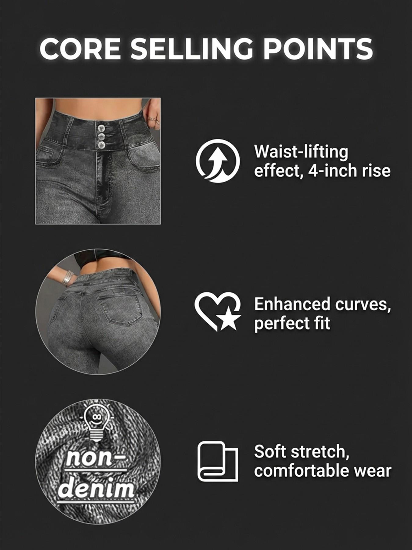 Women's High Waisted Stretch Denim Look Bottoms, Slim Fit Long Pants, Casual Sporty High Waist Butt Lifting Breathable Inner Layer Outerwear