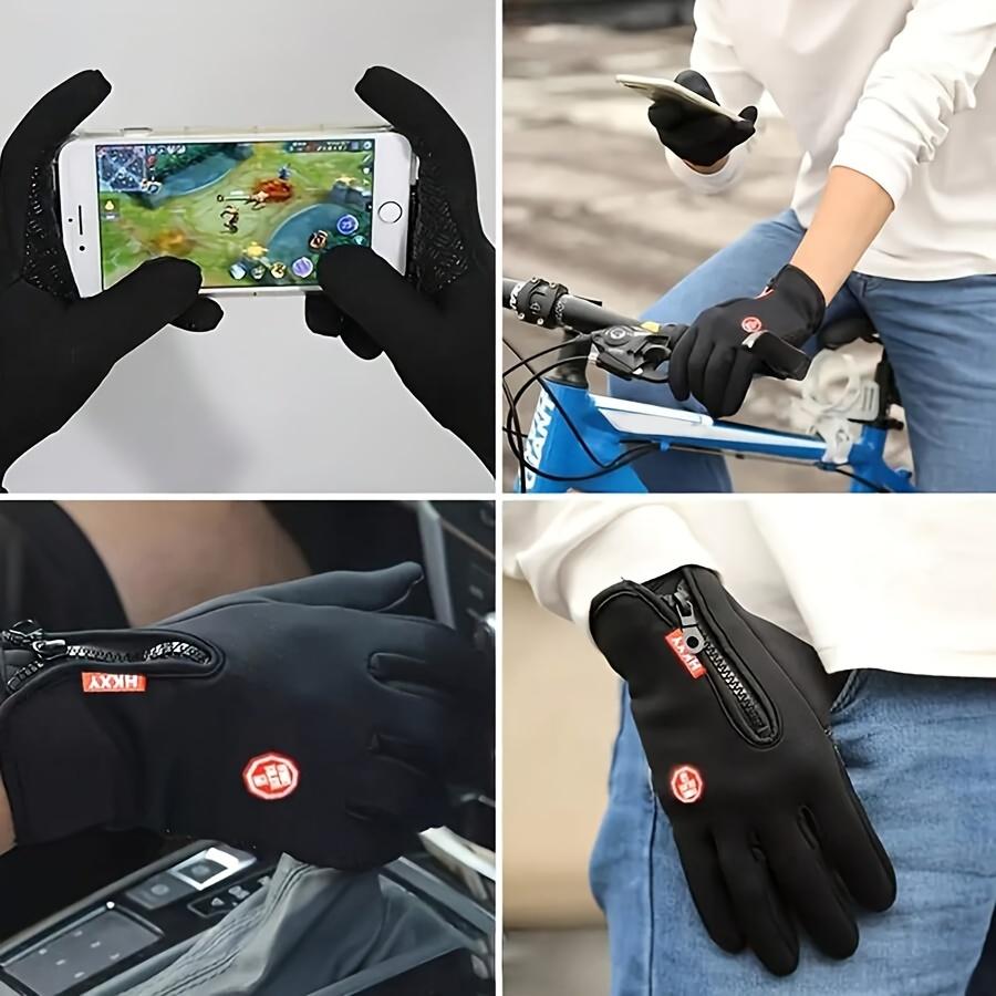 [Ideal Thermal Gloves for Outdoor] Winter Touchscreen Thermal Gloves, Windproof Waterproof, Ideal for Outdoor Cycling, Fishing, Running - Knitted Polyester Fabric with Zip Closure,Gifts For Dad