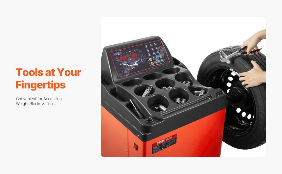 VEVOR Tire Changer Machine, 18 Spindle, Durable Tire Balancer with 4 Size of Conic 45# Steel, Reinforced Tire Balancer with Complete Measuring Tools Multi-Compartment, Fit for 1.5-18 Wide Tire