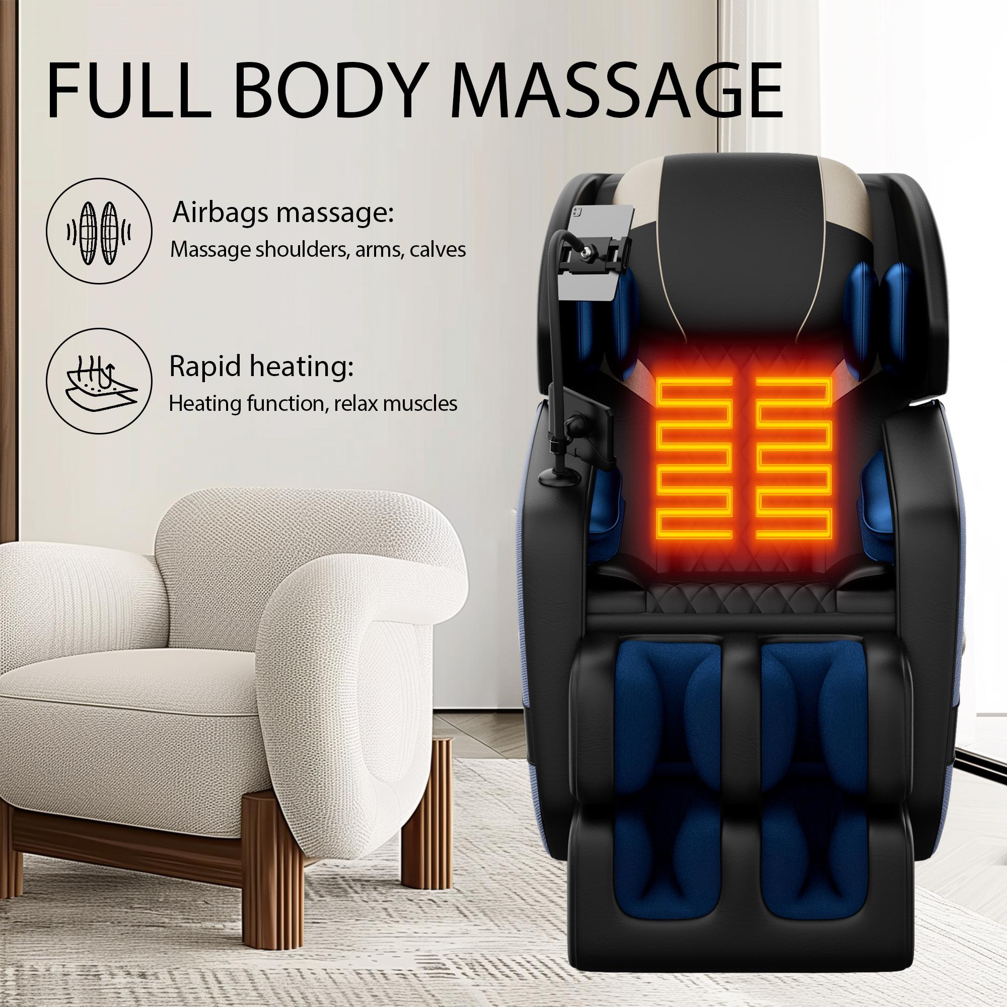 Massage Chair Full Body, Zero Gravity Massage Chair with 5 Auto Modes, Shiatsu Massage Recliner Chair with 6 Fixed Rollers, Heating, Foot Massage, Touch Screen Controller, Gift for Seniors(Blue)