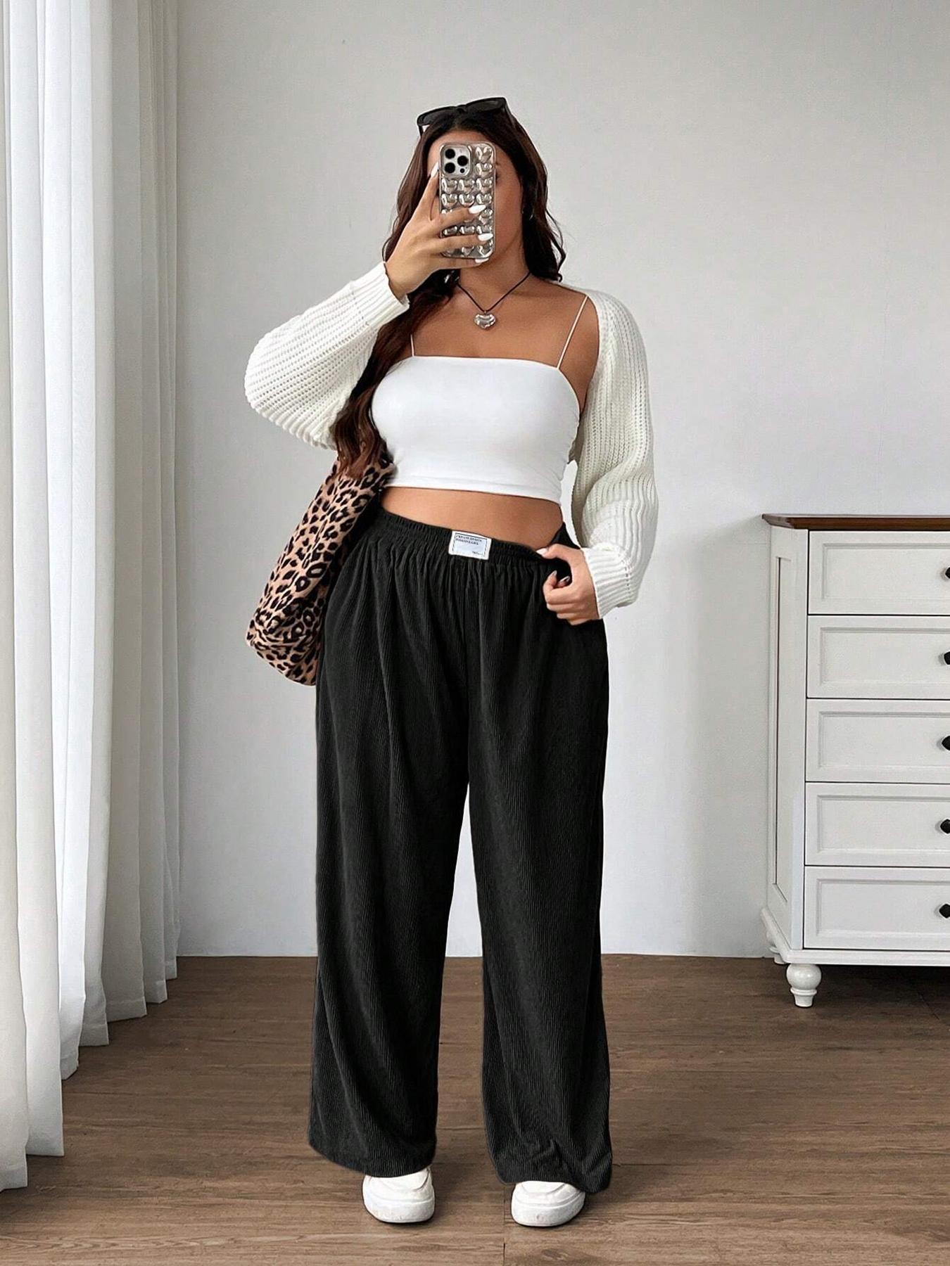 Plus Size Women's Fall Winter Elegant Casual Solid Color Corduroy Straight Leg Pants, Comfortable Daily Wear, Ladies Fashion Clothing