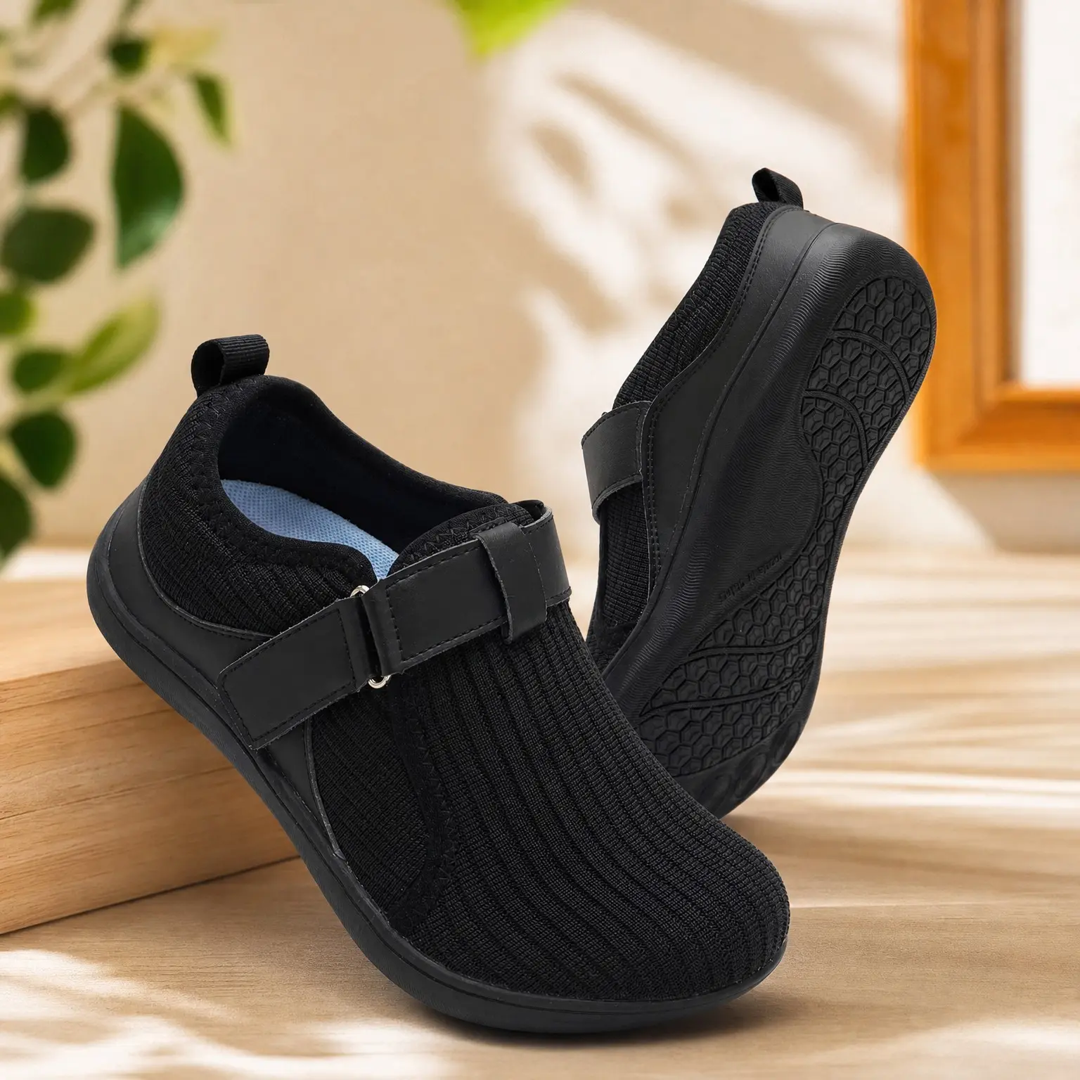 Women's Wide Width Walking Shoes - Adjustable Diabetic Edema Neuropathy Nursing Sneakers, Breathable Zero Drop BarefootGift