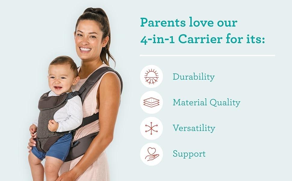 Hands-Free Baby Wrap Carrier, Flip 4-in-1 Advanced Carrier, Convertible Face in or Out or Front, Ergonomic, Travel with Baby Easily, Relieve Fatigue, Newborns and Older Babies, Maximum Load Bearing 32 lbs