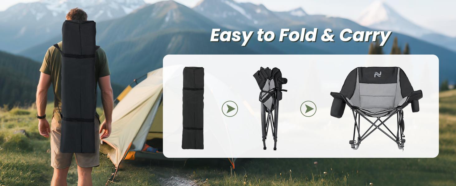 SLSY XXL Oversized Rocking Camping Chair for Adults, Fully Padded Folding Outdoor Lawn Chair with Cooler Bag & Side Pocket, Supports 400 lbs Portable Recliner