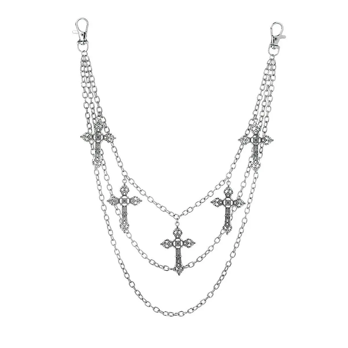 Male Punk Style Cross Motif Layered Chains Waist Chain with Clasp, Adjustable Party Wear Jeans Pants Accessory, Trendy All-Match Exquisite Birthday Gift Fashion Body Jewelry