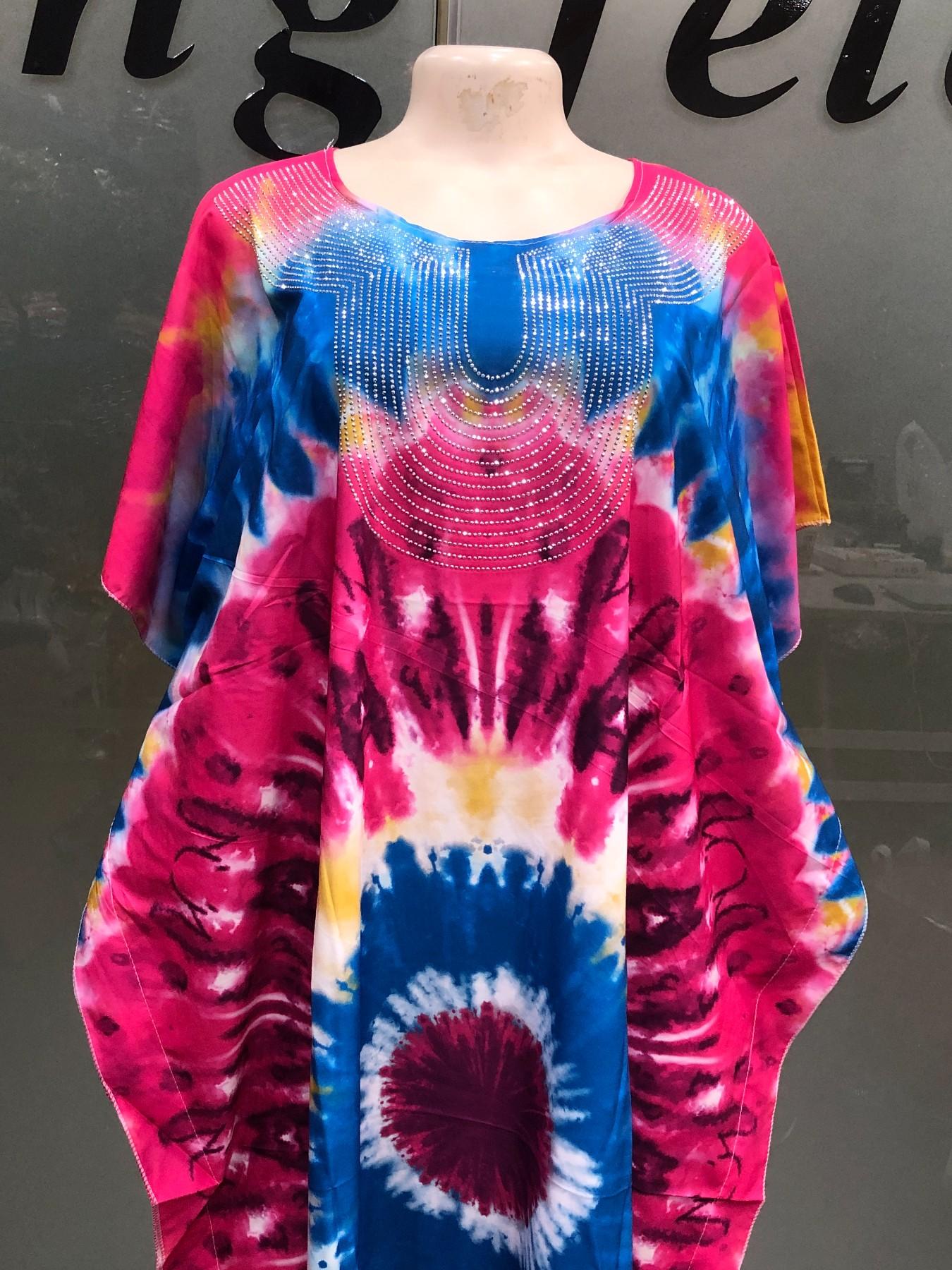 African Tie-Dye Embroidered Boubou Kaftan Long Dress, Traditional Clothing, Casual Daily Wear, Loose Fit, Plus Size, Vacation Style