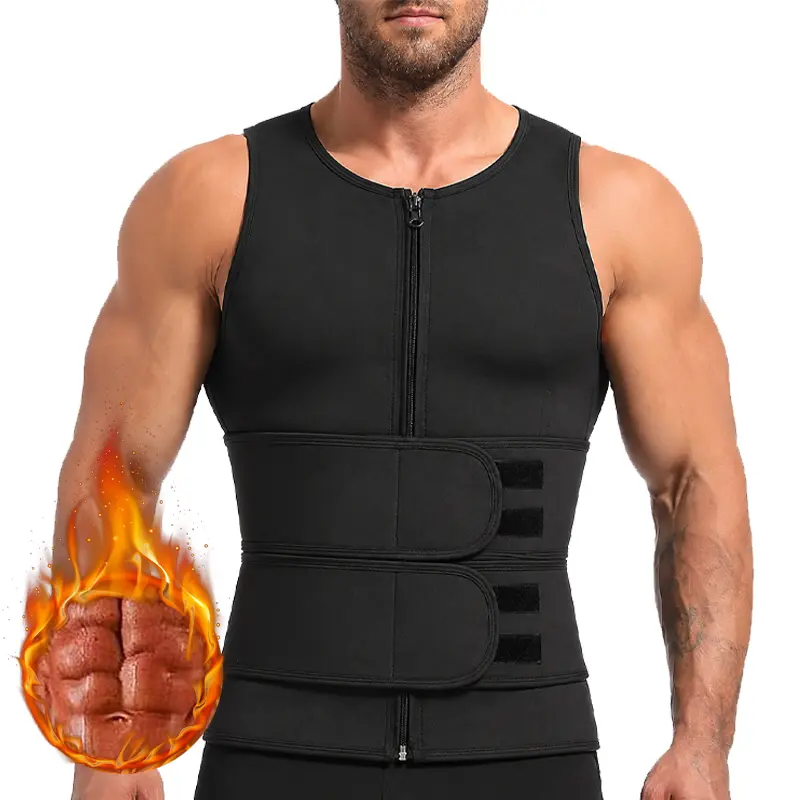 Men's Neoprene Compression Vest, Sleeveless Zipper Workout Tank Top, Adjustable Fit Athletic Shirt for Gym Training, Fitness, Running and Everyday Active Wear