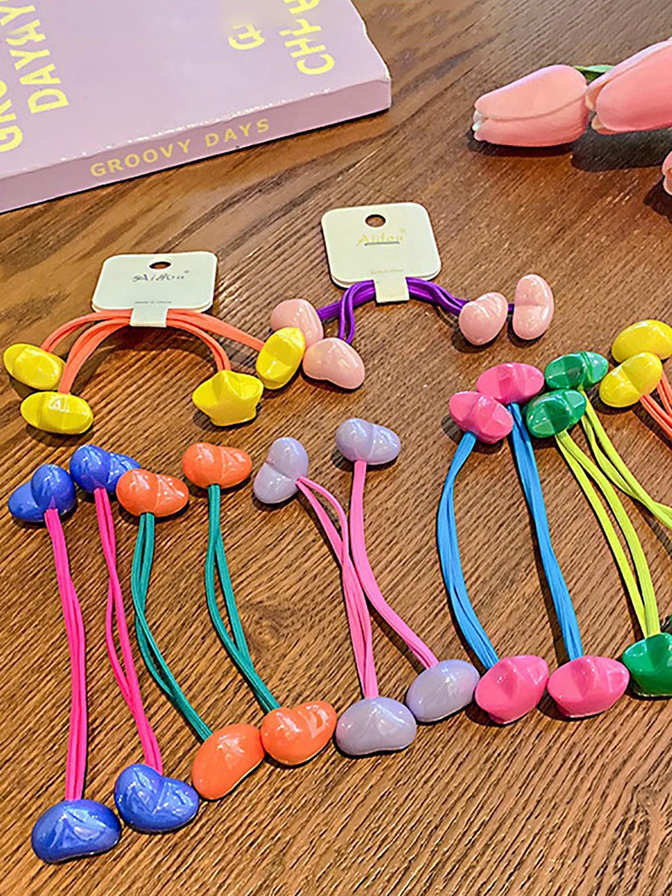 High Elasticity Hair Ties Set, Cute Star Heart Design Girly Rubber Bands for Girls & Students, Ponytail Hairstyle, Rainbow Colors, No Damage, Random Selection, Elastic Hair Accessory, Cute Hair Accessories