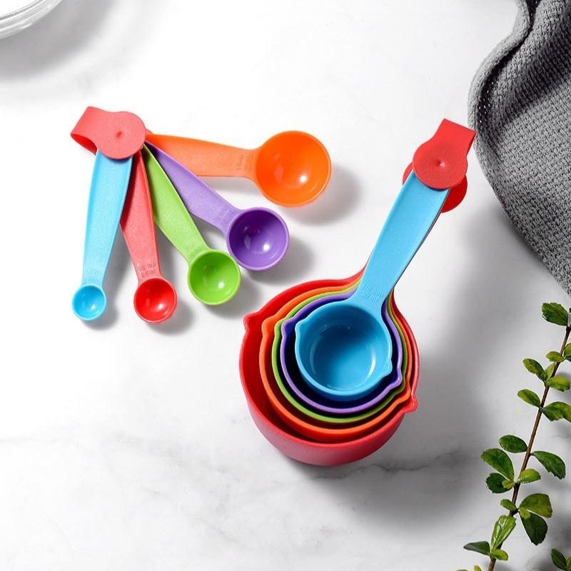 10 Piece Colorful Measuring Cups Set, Plastic Kitchen Tools for Baking and Cooking, Precise Home Measurement Kit, Return-To-School Essentials