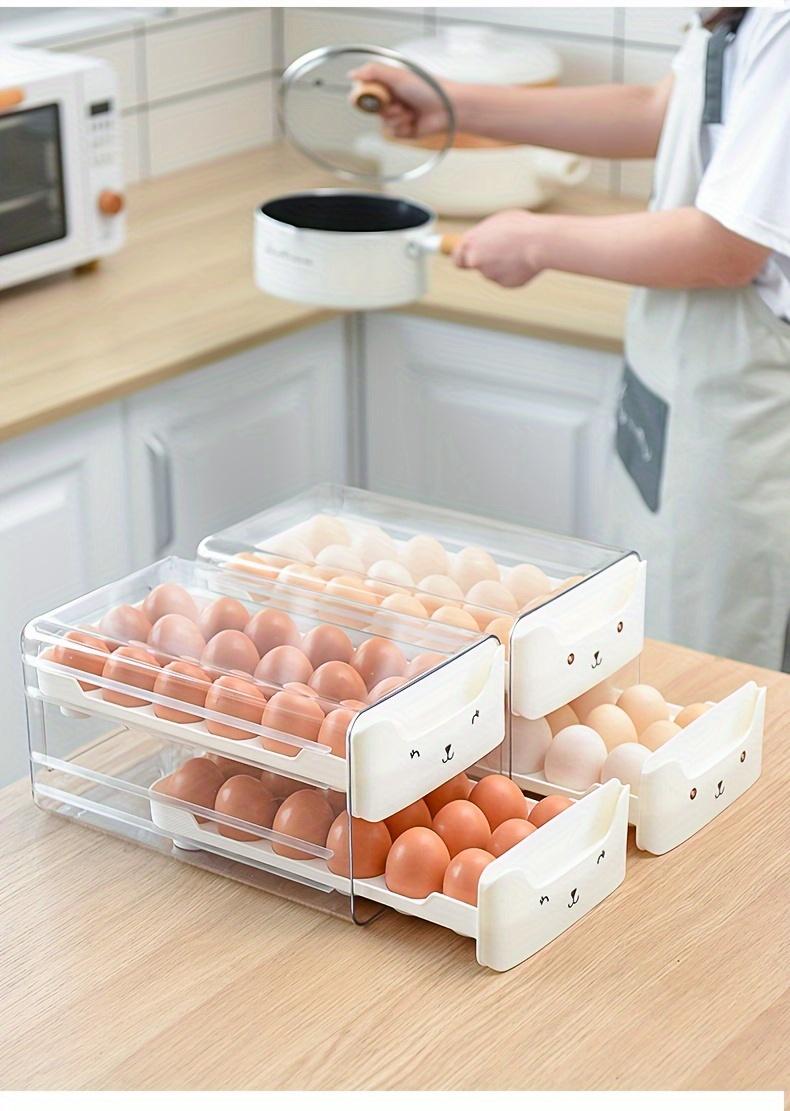 Double Layer Fresh Egg Storage Container, Holds 18 Eggs Per Layer, Transparent Stackable Plastic Tray with Handle, Fridge Organizer, for Fridge Kitchen Home, Household Items, Refrigerator Accessories