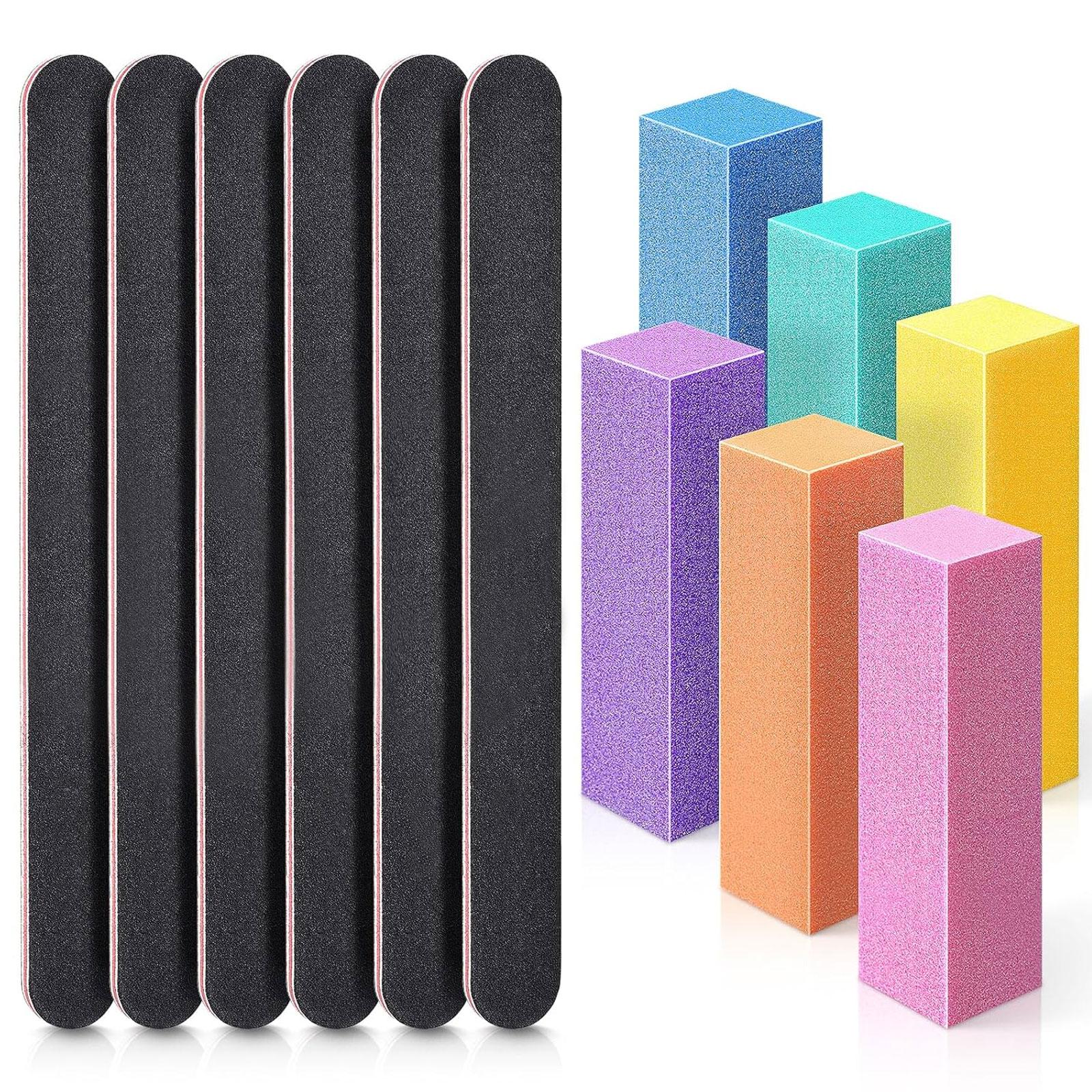 Nail Files and Buffer, SylviaNails Professional Manicure Tools Kit Rectangular Art Care Buffer Block Tools 100 180 Grit 12 pcs(Multicolor)