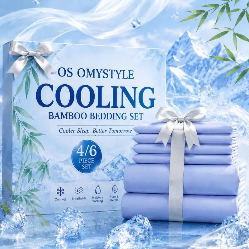 OS OMYSTYLE  4/6 Pcs Bamboo Cooling Sheet Set, Breathable Ultra Soft Bed Sheets with 16-Inch Deep Pocket Fitted Sheet, Moisture-Wicking Wrinkle-Resistant Bedding for Hot Sleepers, Children & Kids Bedroom, Einschulung Gift
