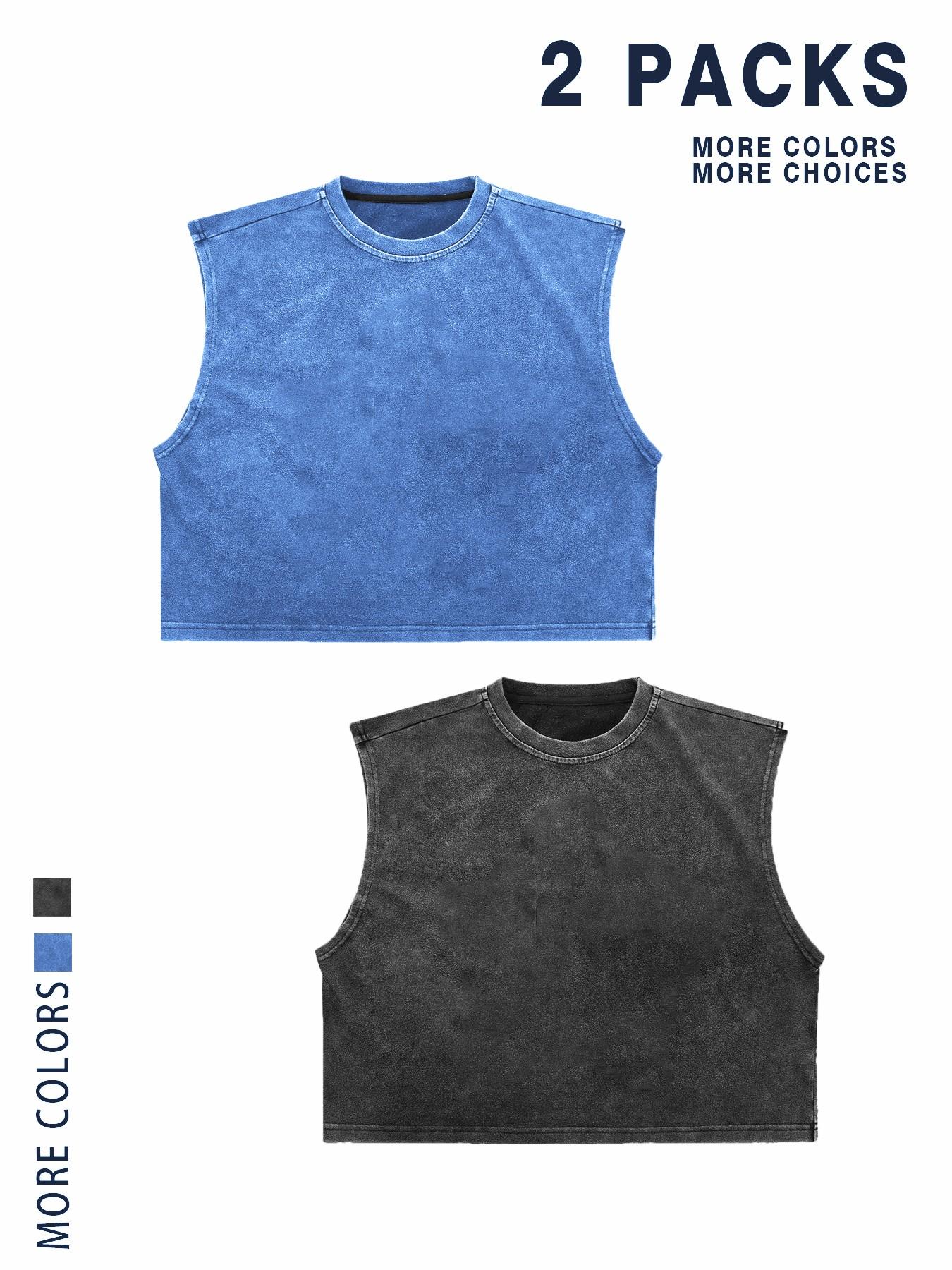 【TDOTW】4-Pack Acid-Wash Sleeveless Tank Tops – Men's Casual Daily & Workout Outfits, Soft Cotton Blend Fabric, Relaxed Fit, 4-Pack Set, Multi-Color Washed Style