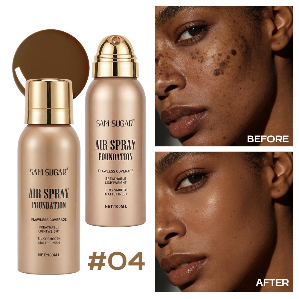 Sam Sugar Spray Foundation Liquid, Waterproof Skin-Friendly Long-Lasting Natural Lightweight Breathable Flawless Coverage Silky Smooth Matte Finish, Makeup Base