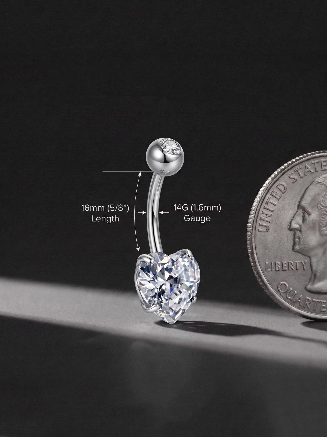 Titanium Belly Button Rings, Internally Threaded 8-16mm Long Belly Ring, Heart CZ Navel Rings for Women 14G Belly Piercing Jewelry