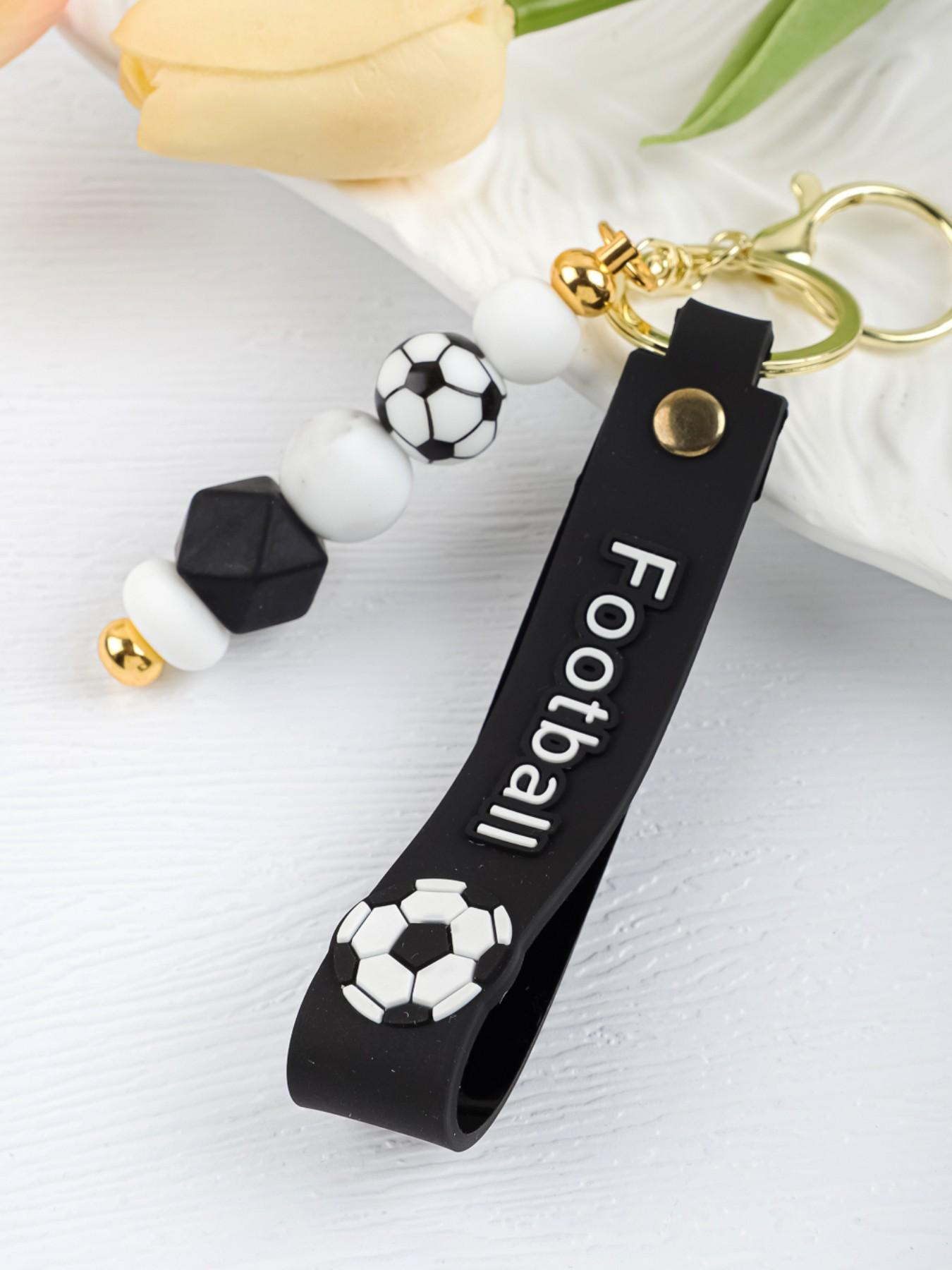 Trendy Soccer Beaded Keychain with Wrist Strap, Perfect Gift for Football Lovers, Silicone Beaded Keychain, Sports Style Soccer Bag Charm