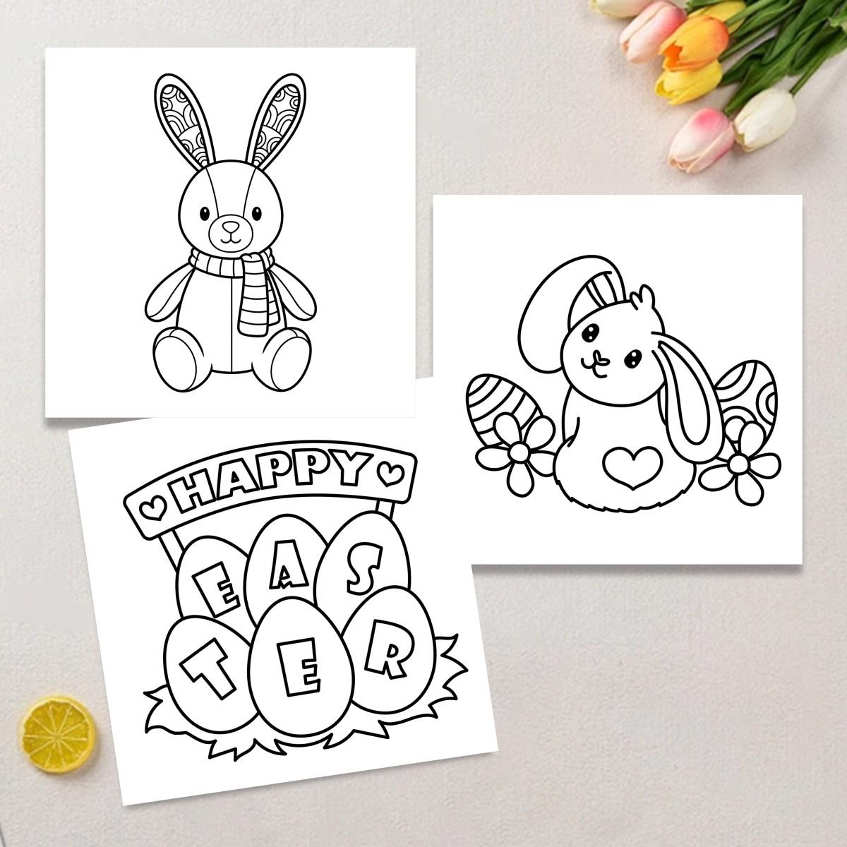 Happy Easter Coloring Book Theme, Cute Coloring Book, 24 Bold Stress-Relief Designs, 7.9in X 7.9in Perfect Size, Thick Paper, Gift for Adults Kids Teens