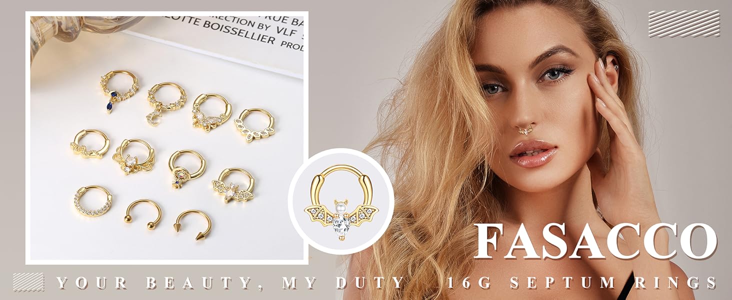 FASACCO 16G Cute Snake Butterfly Septum Ring Septum Piercing Jewelry for Multiple Piercings Hypoallergenic Septum Rings for Daith Earrings
