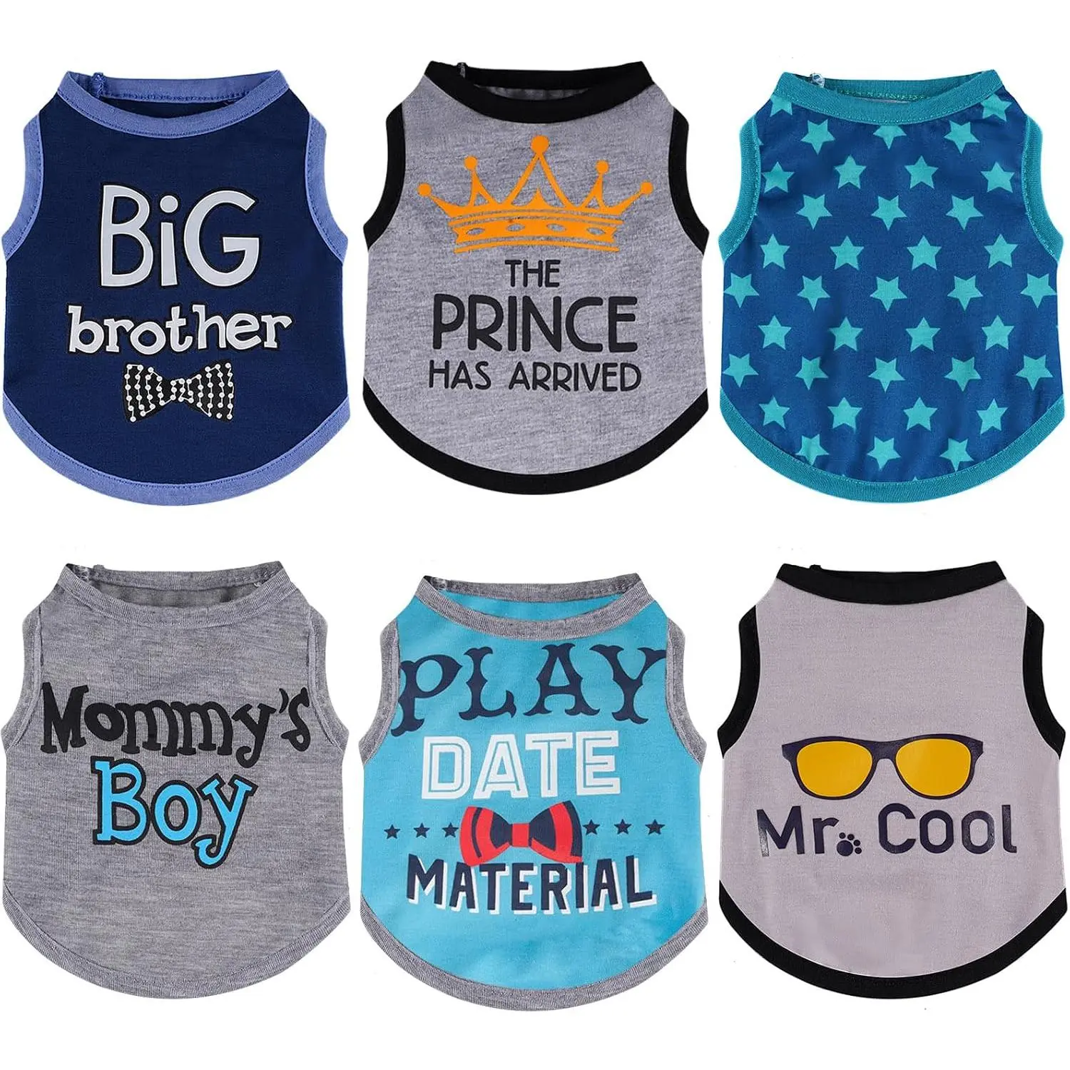 6 Pack  Shirt Printed  Sleeveless Vests T Shirts, X-Small |  Boy Shirts with Letter, Cool Breathable Soft Outfit,  Sweatshirt for Small  Puppy Accessories
