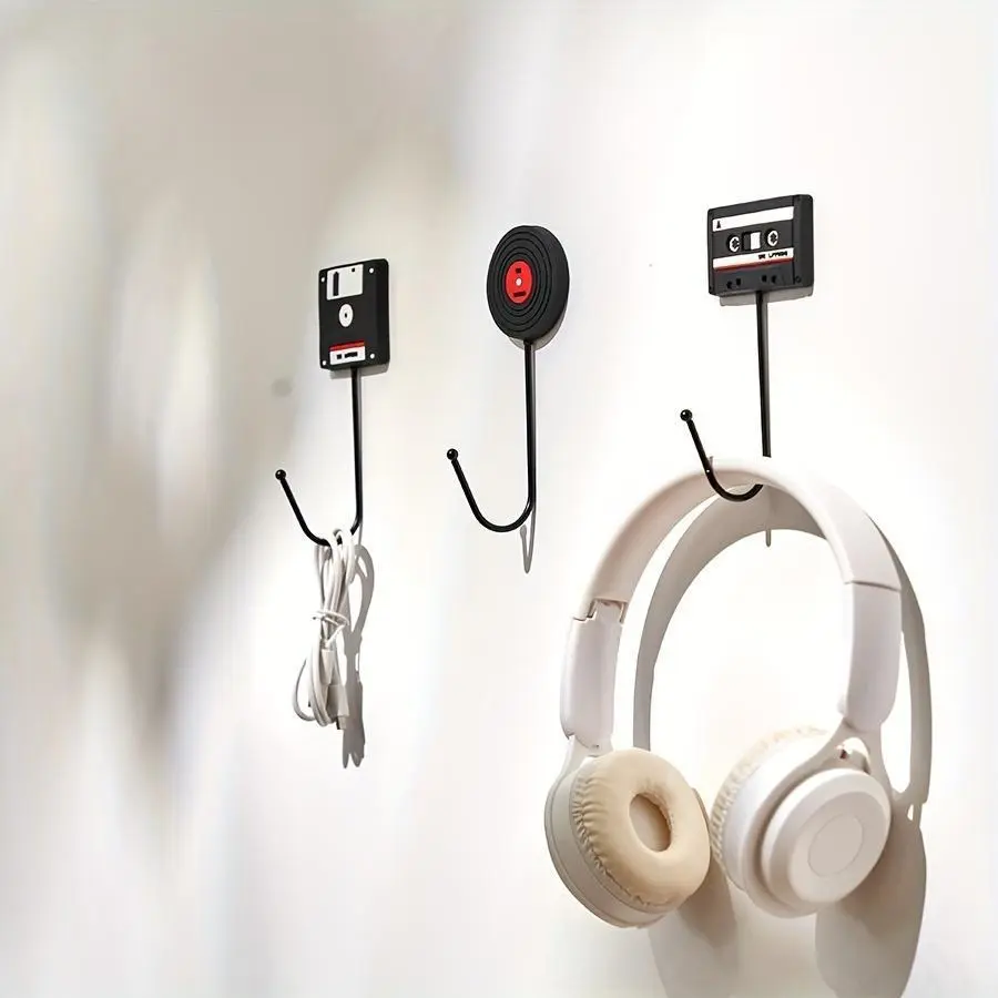 3pcs Vintage Industrial Style Office Hooks - Easy Install, No-Drill, Multi-Purpose for Headphones, Clothes, Backpacks & More - Strong Adhesive, Rust-Proof PVC
